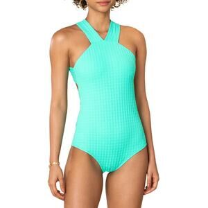 Shoshanna Solid Texture High Neck One Piece Swimsuit Mint Green 6